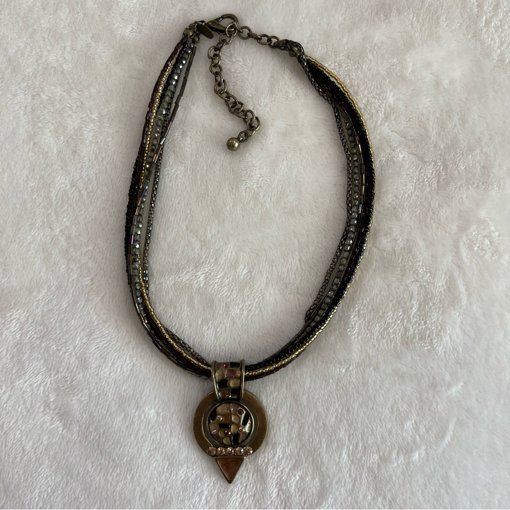 Chico's Gold and Black Textured Pendant Necklace